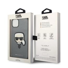 Karl Lagerfeld KLHCP14MSAPKHG iPhone 14 Plus 6,7 sidabrinis/sidabrinis deklas Saffiano Karl`s Head Patch