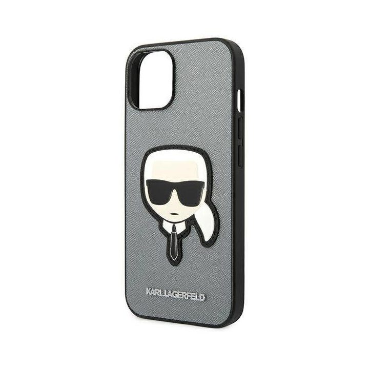 Karl Lagerfeld KLHCP14MSAPKHG iPhone 14 Plus 6,7 sidabrinis/sidabrinis deklas Saffiano Karl`s Head Patch