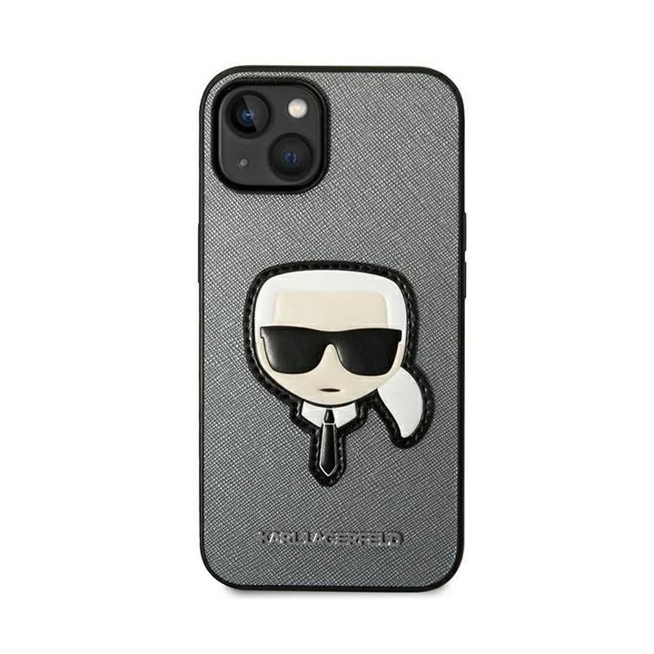 Karl Lagerfeld KLHCP14MSAPKHG iPhone 14 Plus 6,7 sidabrinis/sidabrinis deklas Saffiano Karl`s Head Patch