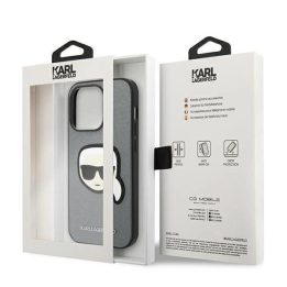 Karl Lagerfeld KLHCP14LSAPKHG iPhone 14 Pro 6.1 sidabrinis deklas Saffiano Karl`s Head Patch
