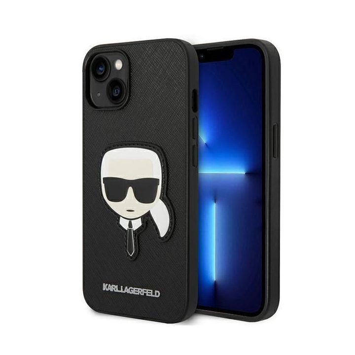 Karl Lagerfeld KLHCP14MSAPKHK iPhone 14 Plus 6,7 juodas/juodas deklas Saffiano Karl`s Head Patch