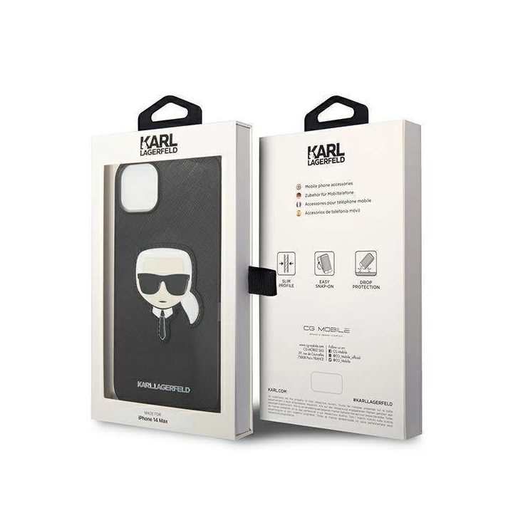 Karl Lagerfeld KLHCP14MSAPKHK iPhone 14 Plus 6,7 juodas/juodas deklas Saffiano Karl`s Head Patch