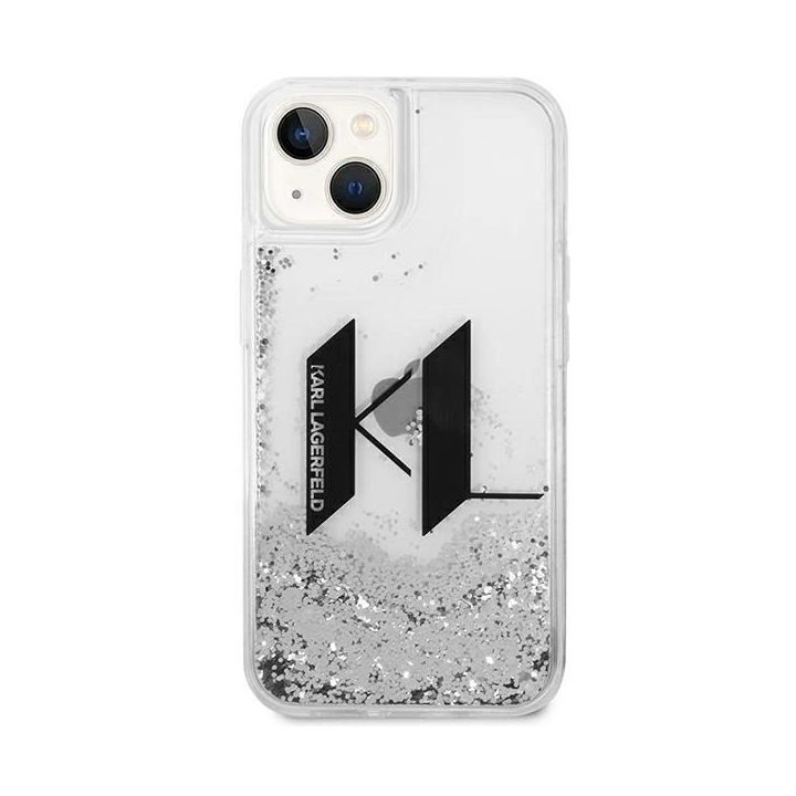 Karl Lagerfeld iPhone 14 sidabrinis dėklas Liquid Glitter
