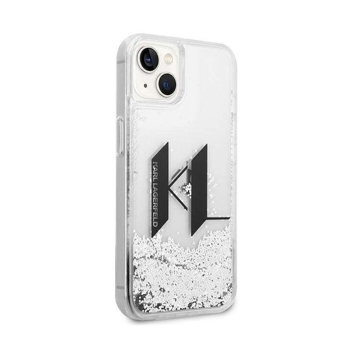 Karl Lagerfeld iPhone 14 sidabrinis dėklas Liquid Glitter