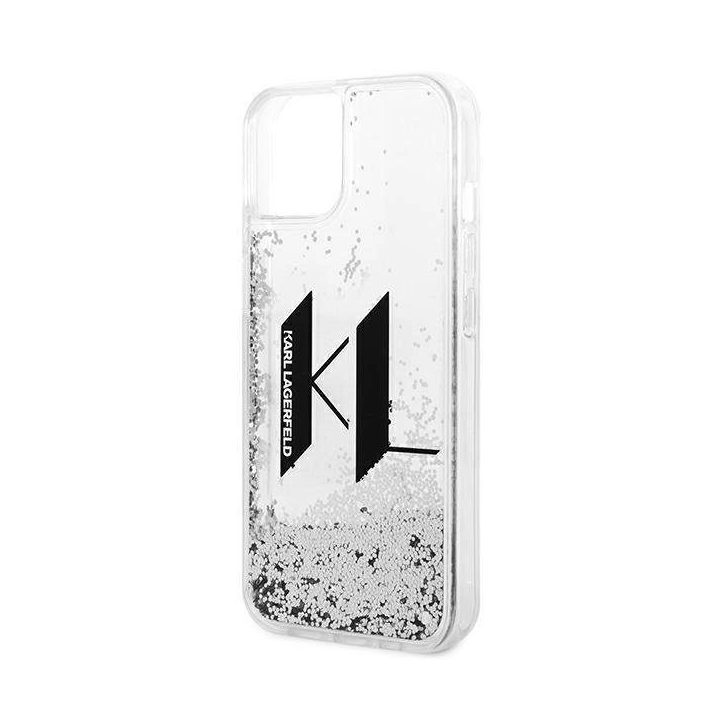 Karl Lagerfeld iPhone 14 sidabrinis dėklas Liquid Glitter