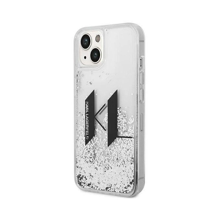 Karl Lagerfeld iPhone 14 sidabrinis dėklas Liquid Glitter