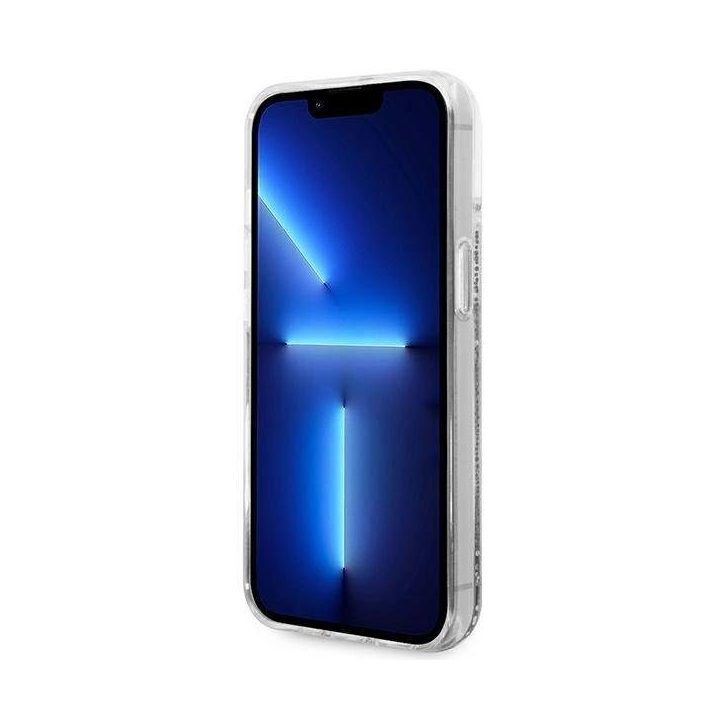 Karl Lagerfeld iPhone 14 sidabrinis dėklas Liquid Glitter