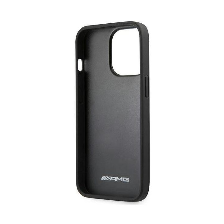 AMG AMHCP14LDOLBK iPhone 14 Pro 6.1 juodas / juodas deklas odinis su karštu įspaudu