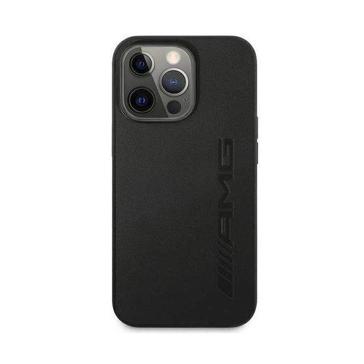 AMG AMHCP14LDOLBK iPhone 14 Pro 6.1 juodas / juodas deklas odinis su karštu įspaudu