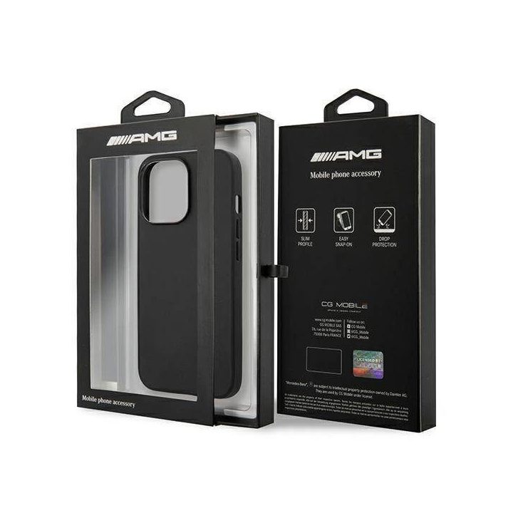 AMG AMHCP14LDOLBK iPhone 14 Pro 6.1 juodas / juodas deklas odinis su karštu įspaudu