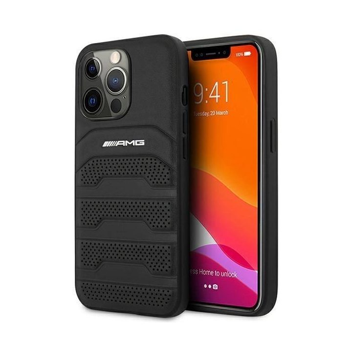 AMG AMHCP14LGSEBK iPhone 14 Pro 6,1 juodas / juodas deklas Odinis su įspaustomis linijomis