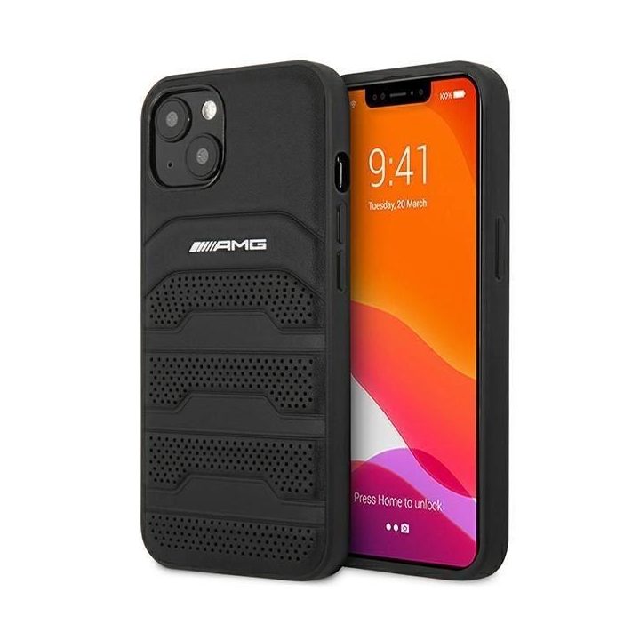 AMG AMHCP14MGSEBK iPhone 14 Plus 6,7 , juodas / juodas deklas, odinis, su įspaustomis linijomis