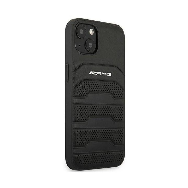 AMG AMHCP14MGSEBK iPhone 14 Plus 6,7 , juodas / juodas deklas, odinis, su įspaustomis linijomis
