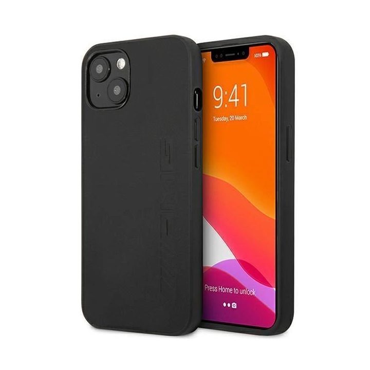 AMG AMHCP14SDOLBK iPhone 14 6,1 juodas / juodas deklas odinis su karštu įspaudu