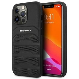 AMG AMHCP14XGSEBK iPhone 14 Pro Max 6,7 , juodas / juodas deklas, odinis, su įspaustomis linijomis
