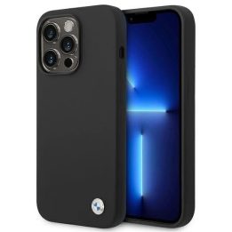 Dėklas BMW BMHCP14LSILBK iPhone 14 Pro 6,1 Juodos spalvos/juodas silikoninis metalinis logotipas