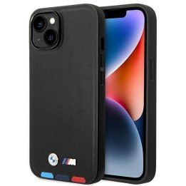 Dėklas BMW BMHCP14M22PTDK iPhone 14 Plus 6,7 juodas / juodas Odinis antspaudas Tricolor