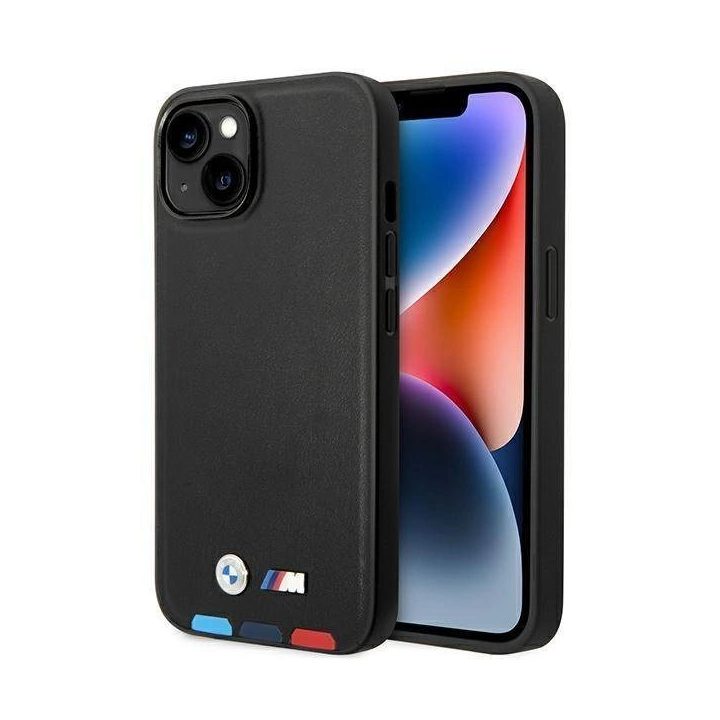 Dėklas BMW BMHCP14M22PTDK iPhone 14 Plus 6,7 juodas / juodas Odinis antspaudas Tricolor
