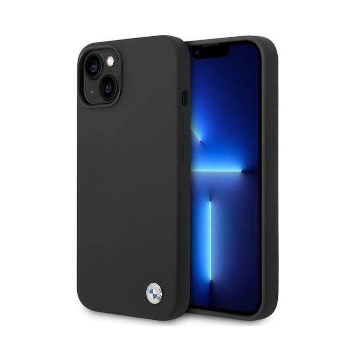 Dėklas BMW BMHCP14MSILBK iPhone 14 Plus 6.7 juodas/juodas silikoninis metalinis logotipas
