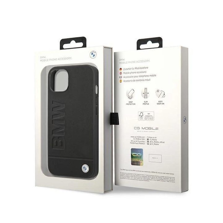 Dėklas BMW BMHCP14MSLLBK iPhone 14 Plus 6.7 juodas / juodas Odinis antspaudas