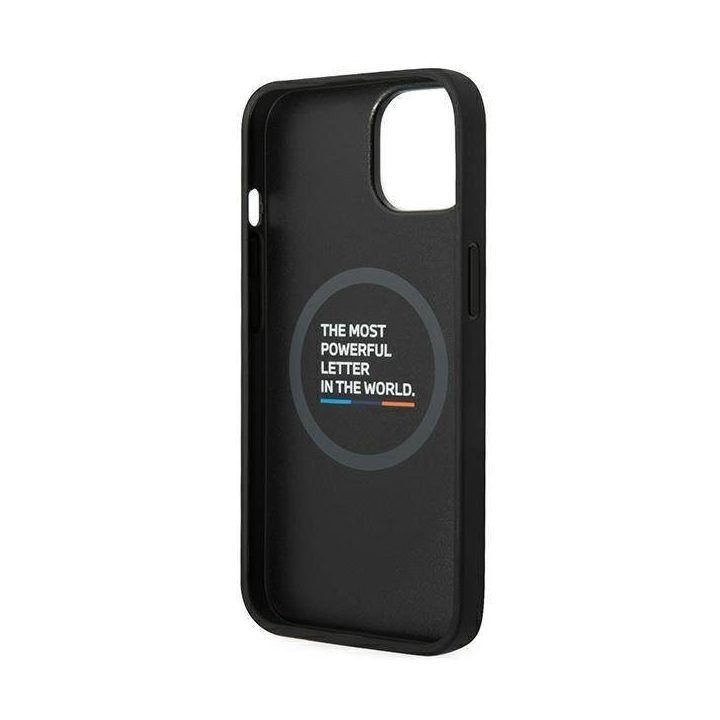 Dėklas BMW BMHMP14M22PTDK iPhone 14 Plus 6.7 juodas / juodas Odinis antspaudas Tricolor Magsafe