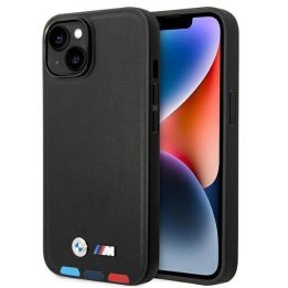 Dėklas BMW BMHMP14S22PTDK iPhone 14 6.1 juodas / juodas Odinis antspaudas Tricolor Magsafe