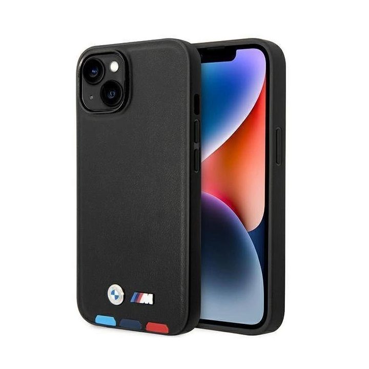 Dėklas BMW BMHMP14S22PTDK iPhone 14 6.1 juodas / juodas Odinis antspaudas Tricolor Magsafe
