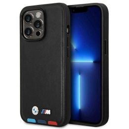 Dėklas BMW BMHMP14X22PTDK iPhone 14 Pro Max 6.7 black / black Leather Stamp Tricolor Magsafe