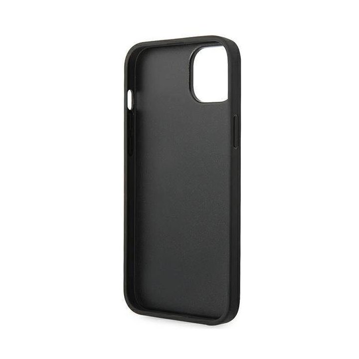 Ferrari FEHCP14MRBUK iPhone 14 Plus 6,7 juodos/juodos spalvos deklas Odiniai šonai su įspaudais