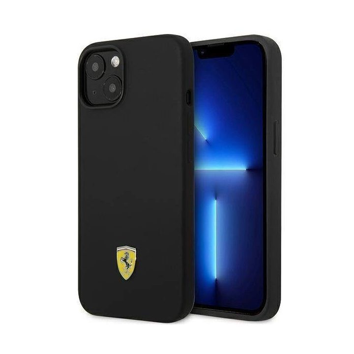 Ferrari FEHCP14SSIBBK iPhone 14 6,1 juodos/juodos spalvos deklas Silikonas Metalinis logotipas