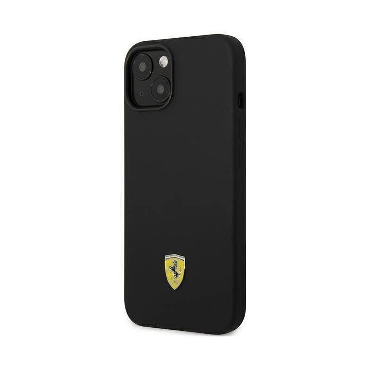 Ferrari FEHCP14SSIBBK iPhone 14 6,1 juodos/juodos spalvos deklas Silikonas Metalinis logotipas