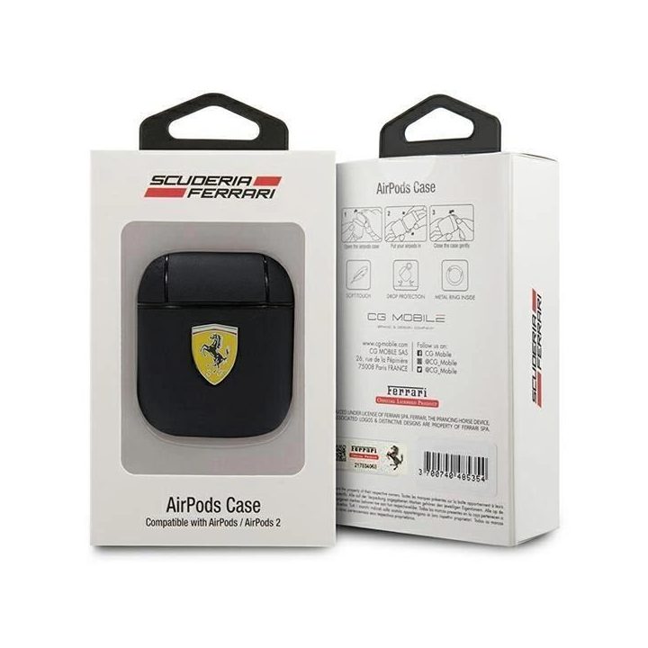 Ferrari FESA2LEBK AirPods dangtelis juodas/juodas On Track Leather
