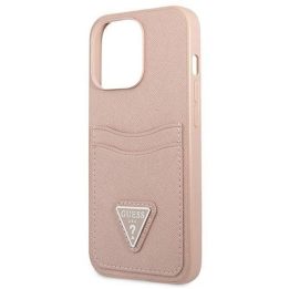 Guess GUHCP13LPSATPP iPhone 13 Pro / 13 6,1 rožinis / rožinis deklas SaffianoTriangle Logo Cardslot