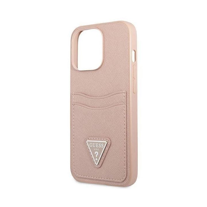 Guess GUHCP13LPSATPP iPhone 13 Pro / 13 6,1 rožinis / rožinis deklas SaffianoTriangle Logo Cardslot