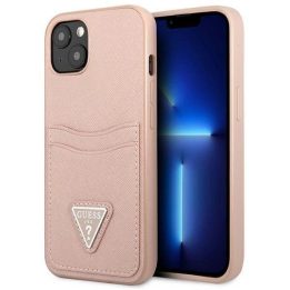 Guess GUHCP13MPSATPP iPhone 13 6.1 pink / pink deklas SaffianoTriangle Logo Cardslot
