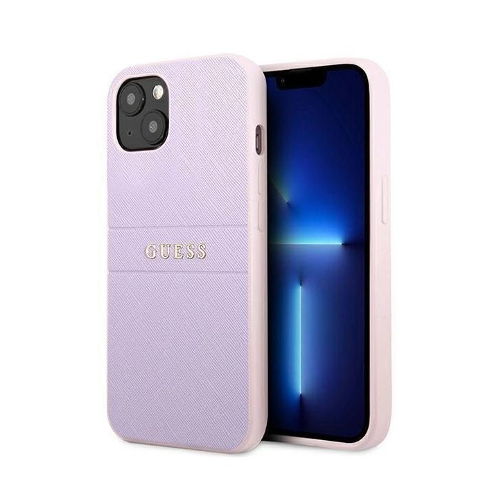 Guess GUHCP13SPSASBPU iPhone 13 mini 5,4 violetinė / violetinė Saffiano karštas antspaudas ir metalinis logotipas
