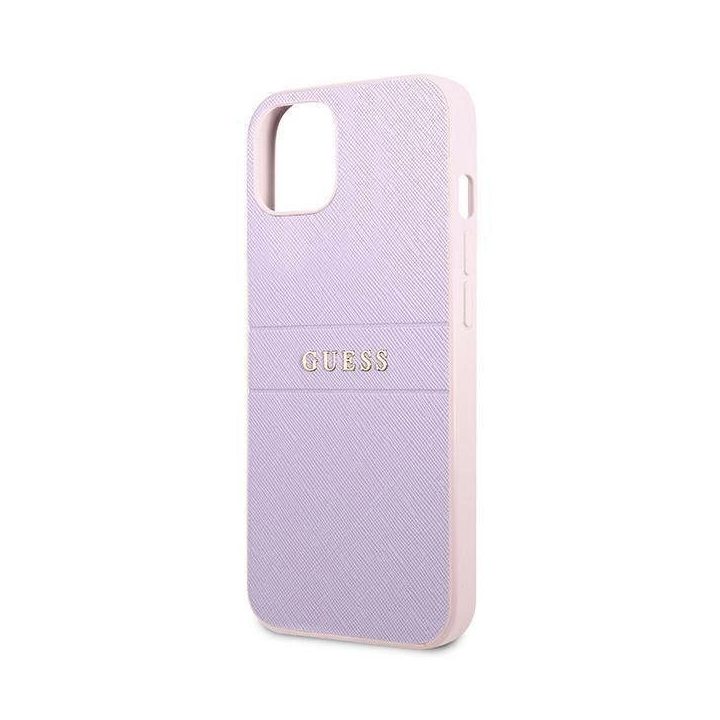 Guess GUHCP13SPSASBPU iPhone 13 mini 5,4 violetinė / violetinė Saffiano karštas antspaudas ir metalinis logotipas