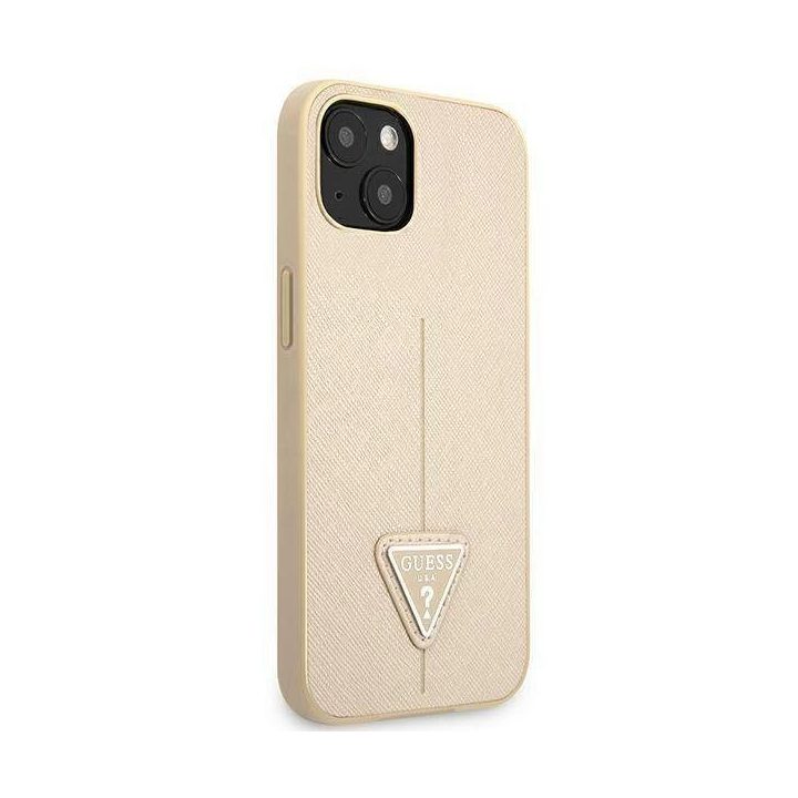 Guess GUHCP13SPSATLE iPhone 13 mini 5,4 smėlio/smėlio spalvos deklas SaffianoTriangle Logo