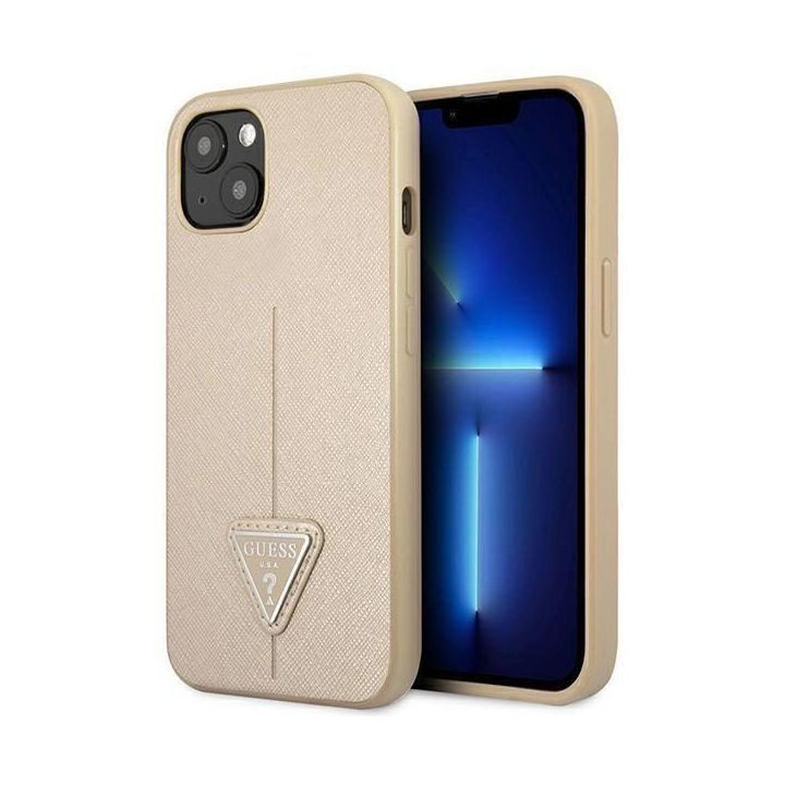 Guess GUHCP13SPSATLE iPhone 13 mini 5,4 smėlio/smėlio spalvos deklas SaffianoTriangle Logo
