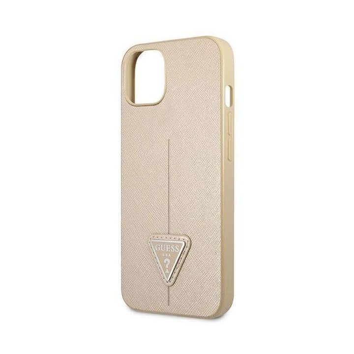 Guess GUHCP13SPSATLE iPhone 13 mini 5,4 smėlio/smėlio spalvos deklas SaffianoTriangle Logo
