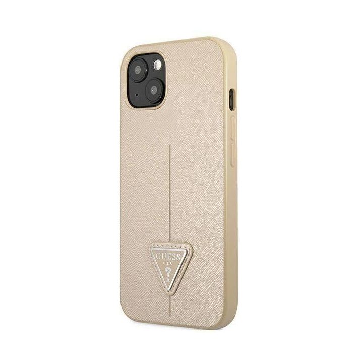 Guess GUHCP13SPSATLE iPhone 13 mini 5,4 smėlio/smėlio spalvos deklas SaffianoTriangle Logo
