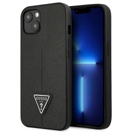 Guess GUHCP13SPSATLK iPhone 13 mini 5,4 juodas / juodas deklas SaffianoTriangle Logo