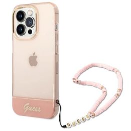 Guess GUHCP14LHGCOHP iPhone 14 Pro 6,1 rožinės/rožinės spalvos deklas Permatomas perlamutrinis dirželis