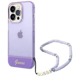 Guess GUHCP14LHGCOHU iPhone 14 Pro 6,1 violetinės/violetinės spalvos deklas Permatomas perlamutrinis dirželis