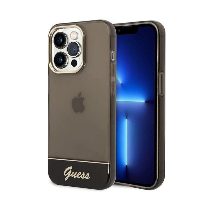 Telefono dėklas Guess iPhone 14 Pro 6.1 juodas permatomas