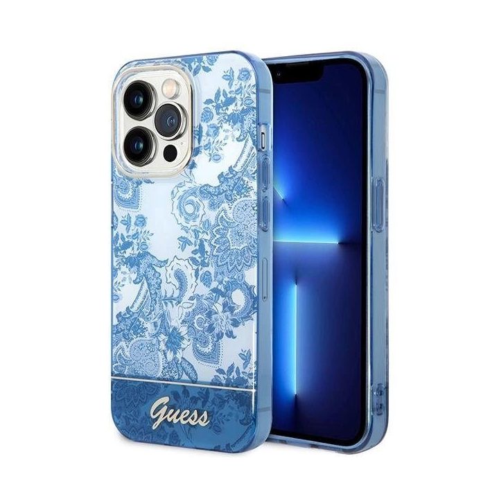 Guess GUHCP14LHGPLHB iPhone 14 Pro 6.1 mėlynos/mėlynos spalvos deklas Porcelain Collection