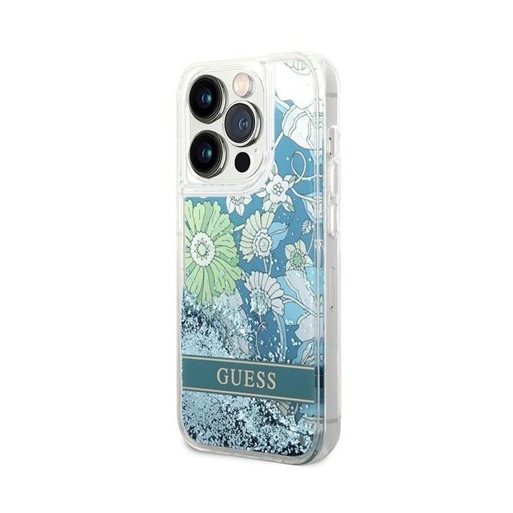 Guess GUHCP14LLFLSN iPhone 14 Pro 6,1 , žalias/žalias deklas Flower Liquid Glitter