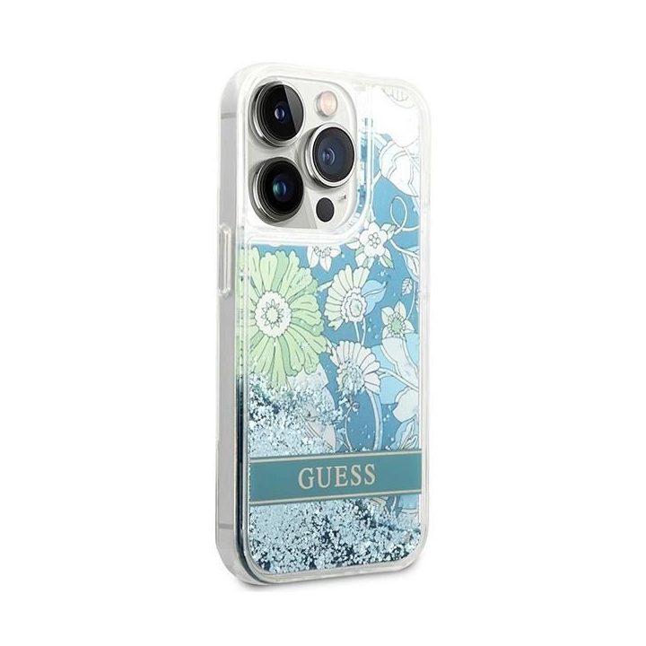 Guess GUHCP14LLFLSN iPhone 14 Pro 6,1 , žalias/žalias deklas Flower Liquid Glitter
