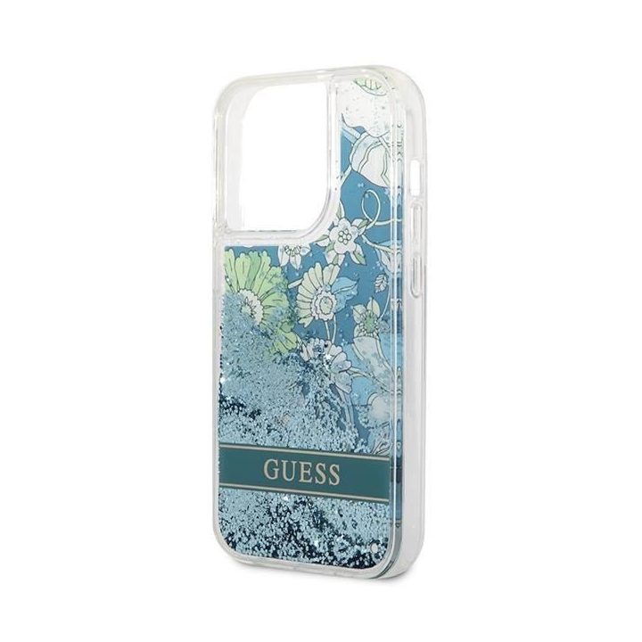 Guess GUHCP14LLFLSN iPhone 14 Pro 6,1 , žalias/žalias deklas Flower Liquid Glitter