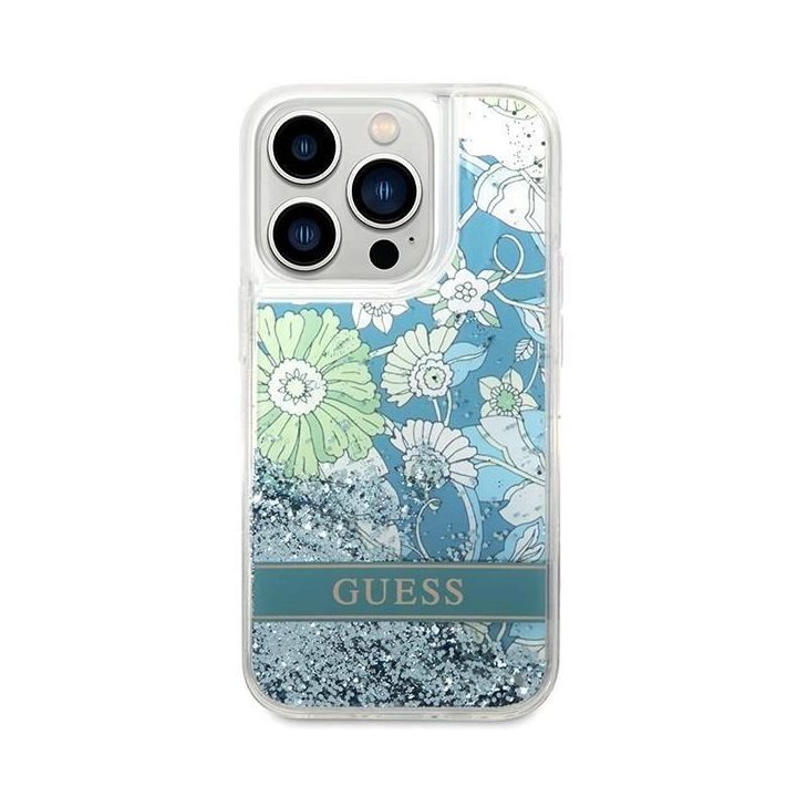 Guess GUHCP14LLFLSN iPhone 14 Pro 6,1 , žalias/žalias deklas Flower Liquid Glitter